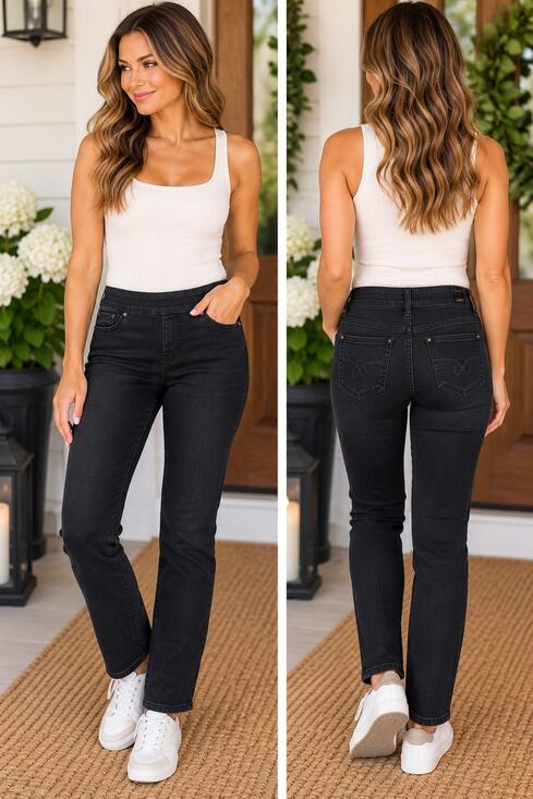 Jag Jeans Denim - Jag Jeans Black Dark Wash Straight Leg Stretch Jeans Size 6